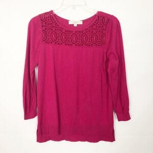 Ann Taylor Loft  Silk Blend Crochet Pullover Sweater Size Small 3/4 Sleeve